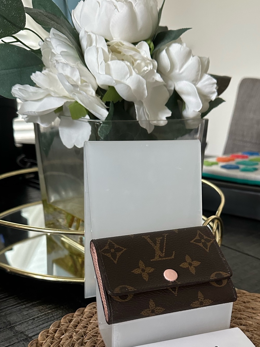 Louis Vuitton Brown Monogram Wallet with Pink Snap Accent